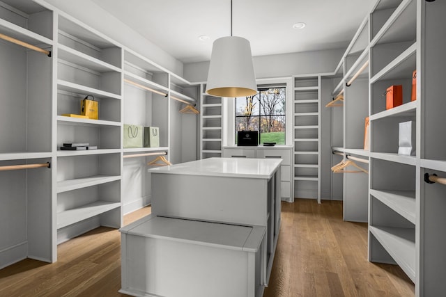 walk in closet featuring hardwood / wood-style flooring