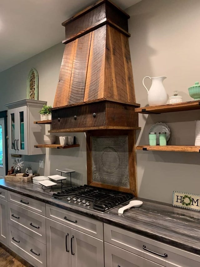 kitchen featuring stainless steel gas cooktop and gray cabinetry