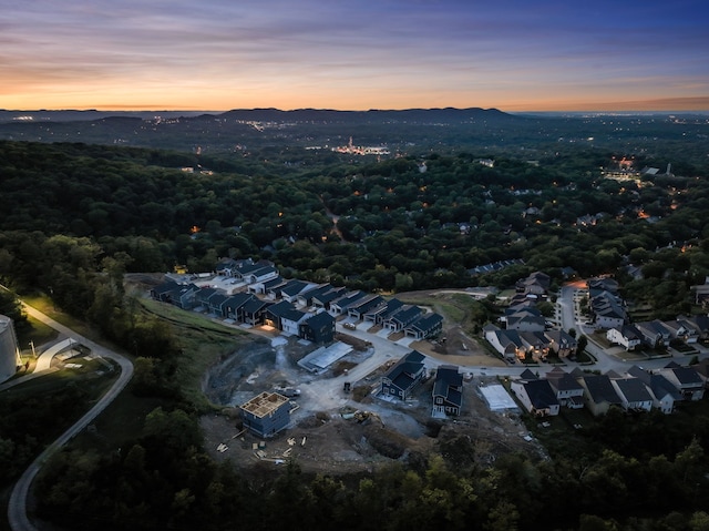 view of aerial view at dusk