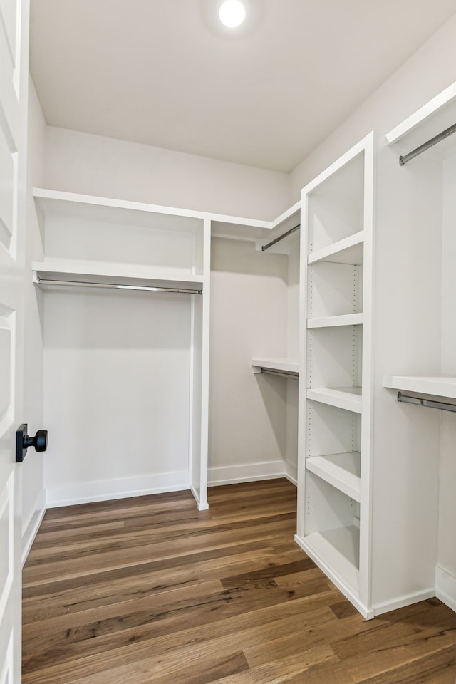 spacious closet with dark hardwood / wood-style floors