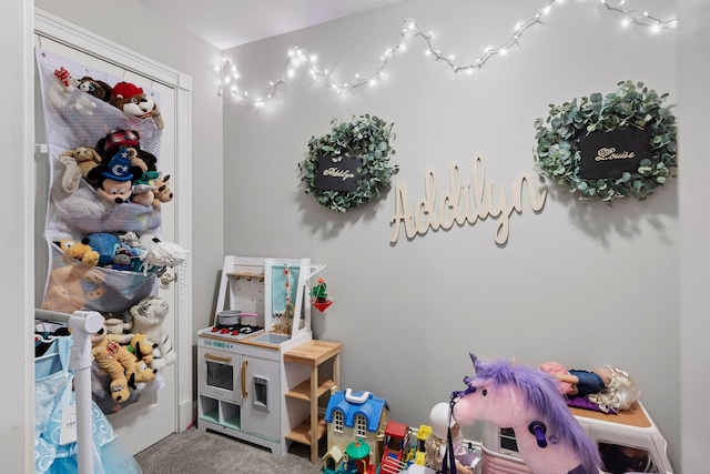 game room featuring carpet flooring