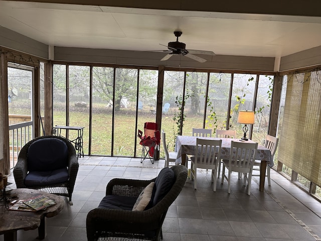 sunroom / solarium featuring ceiling fan and a healthy amount of sunlight