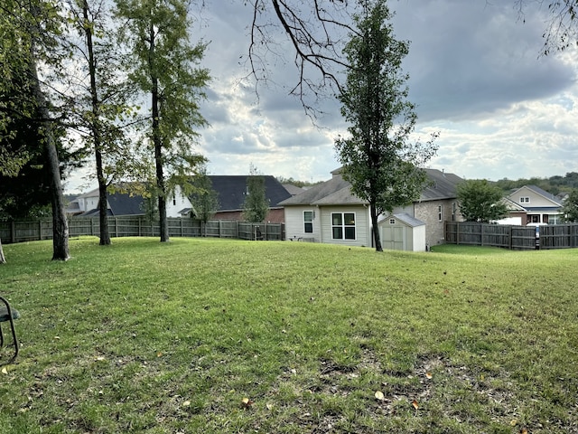 view of yard with a shed