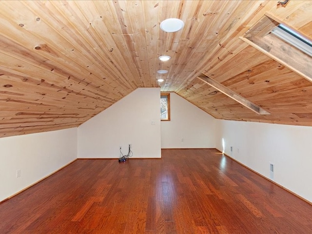 bonus room with vaulted ceiling, hardwood / wood-style floors, and wood ceiling