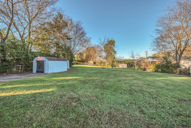 view of yard with a storage shed