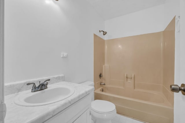 full bathroom featuring shower / bathing tub combination, vanity, and toilet