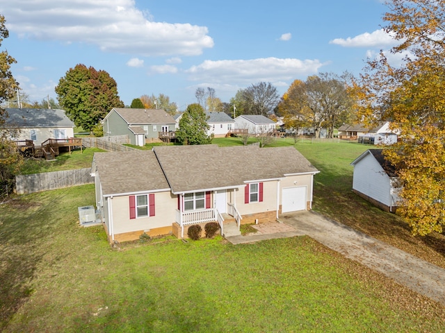 view of front of home with a porch and a front lawn