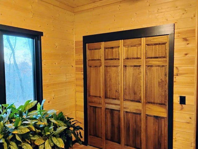 interior details featuring wood walls