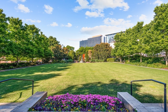 view of property's community with a lawn