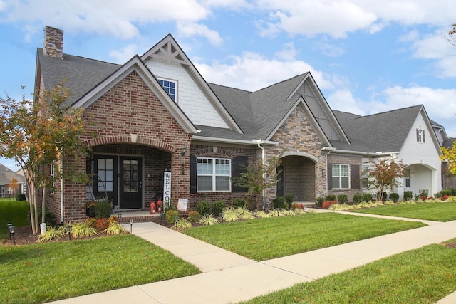 craftsman-style house with a front lawn