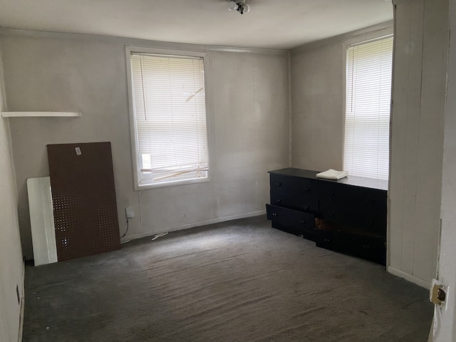 bedroom with dark carpet