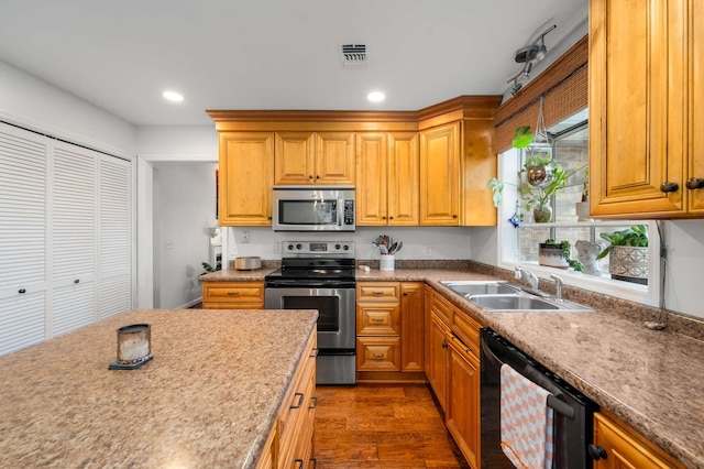 kitchen featuring dark hardwood / wood-style floors, sink, and stainless steel appliances