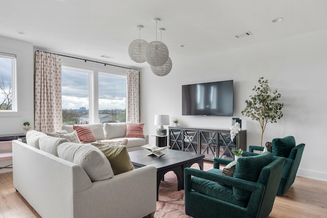 living room featuring light hardwood / wood-style flooring