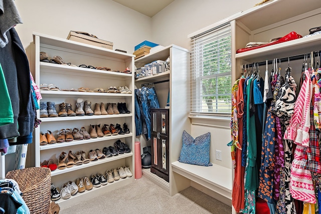 spacious closet with light carpet