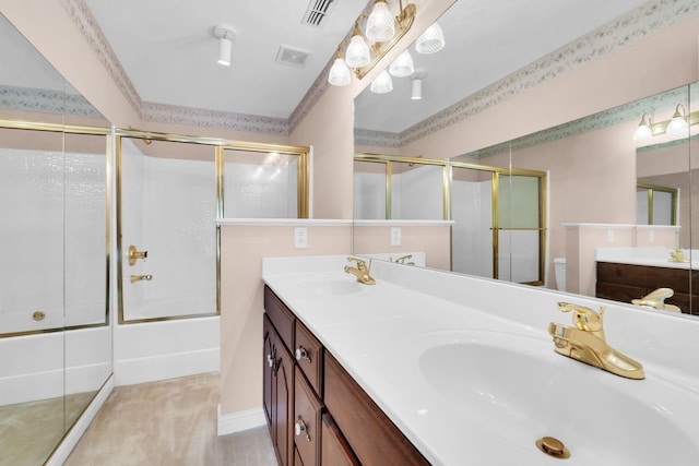1406 Ottawa Pl, Murfreesboro, TN 37129 - bathroom featuring shower / bath combination with glass door, double vanity, and toilet
