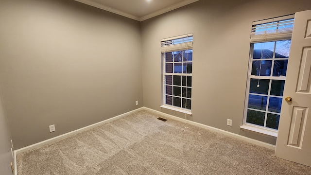 empty room with carpet floors and ornamental molding