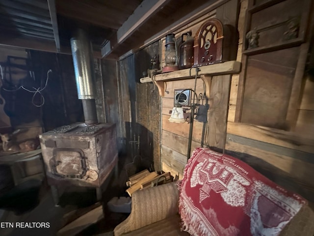 interior space featuring wooden walls