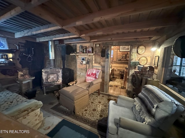 interior space featuring wooden ceiling