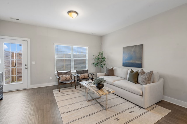 living room with hardwood / wood-style flooring and a healthy amount of sunlight