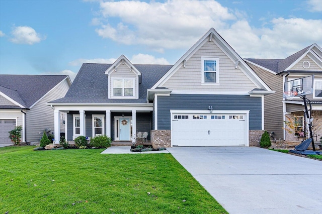 view of front of property featuring a front lawn and a garage