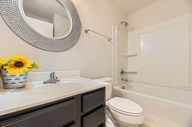 full bathroom with vanity, shower / bathtub combination, and toilet