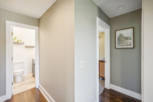 hallway featuring dark wood-type flooring