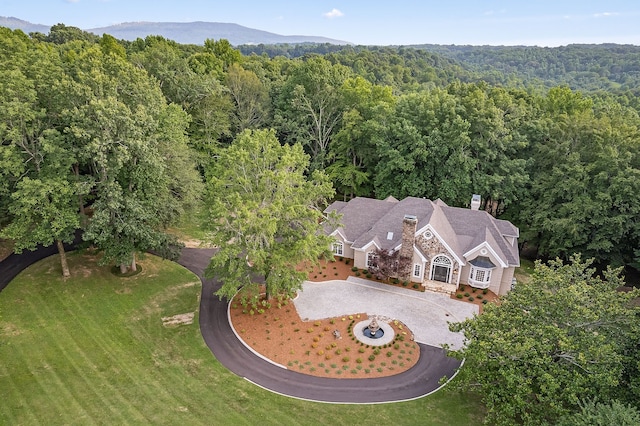 birds eye view of property with a mountain view