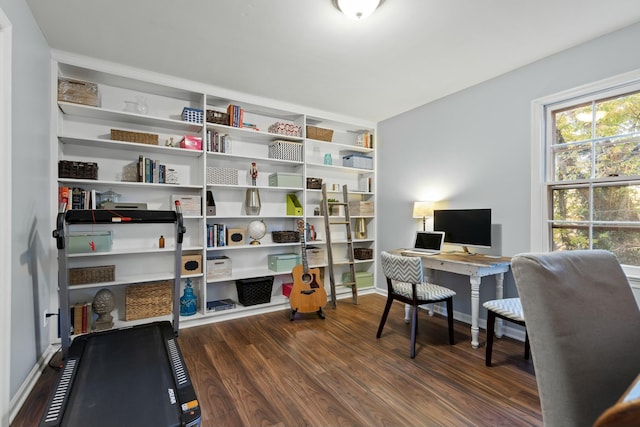 office with dark wood-type flooring