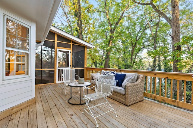 wooden terrace with a sunroom