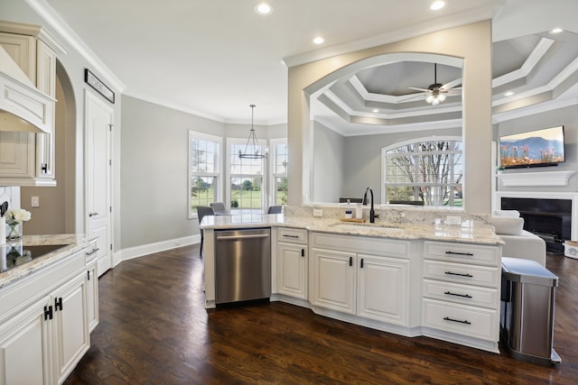 kitchen with dishwasher, a healthy amount of sunlight, dark hardwood / wood-style flooring, and sink