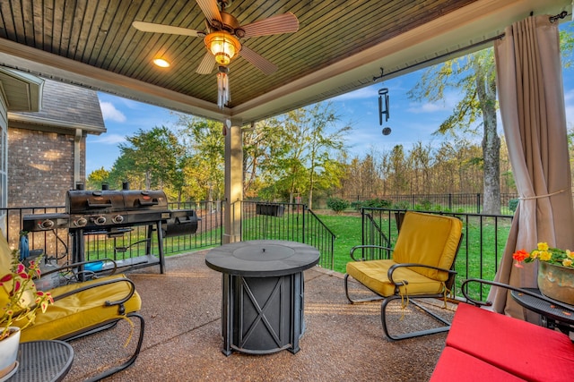 view of patio / terrace featuring a grill and ceiling fan