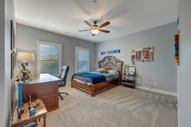 bedroom with carpet floors and ceiling fan