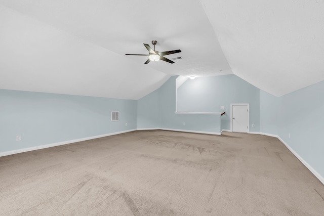 bonus room featuring carpet, ceiling fan, and lofted ceiling