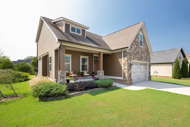 craftsman-style house with covered porch and a front lawn