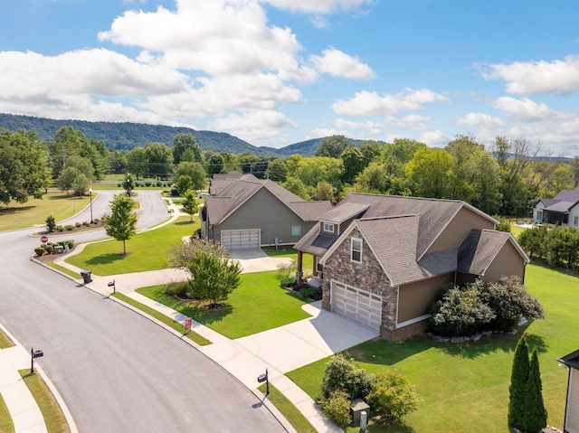 bird's eye view with a mountain view