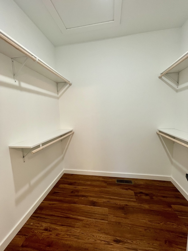 walk in closet featuring dark wood-type flooring