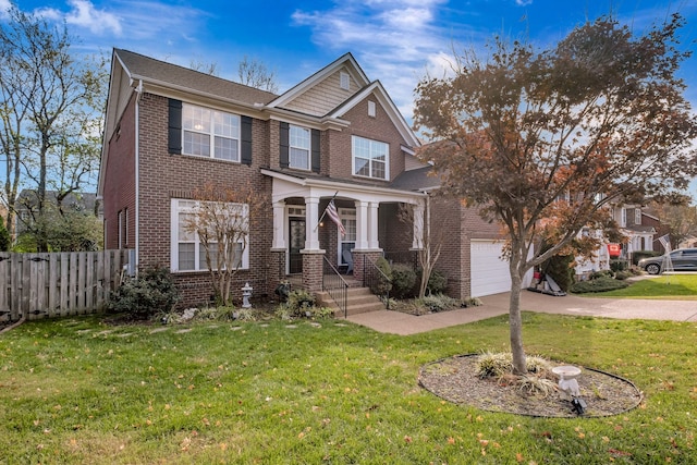 craftsman-style home featuring a garage and a front lawn