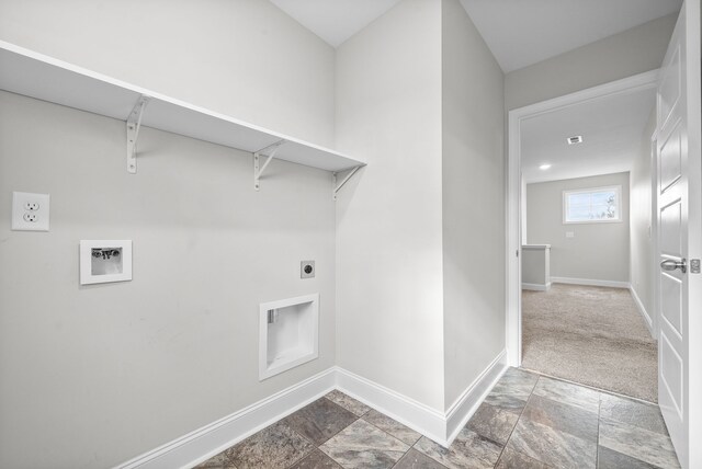 laundry area with carpet flooring, washer hookup, and hookup for an electric dryer