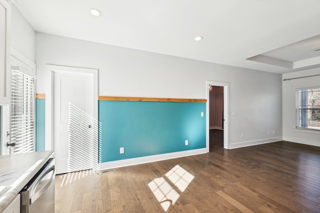 interior space with dark wood-type flooring