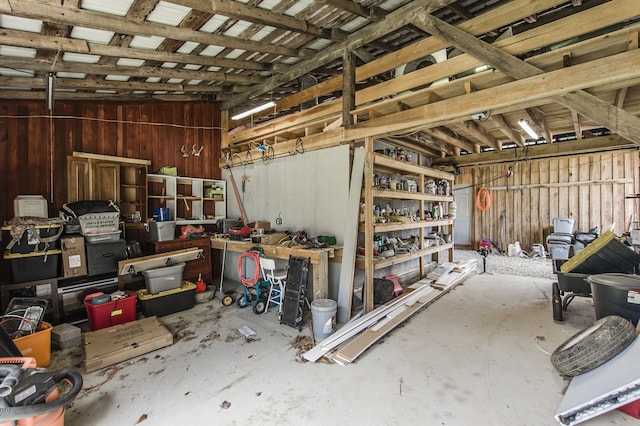 garage featuring a workshop area