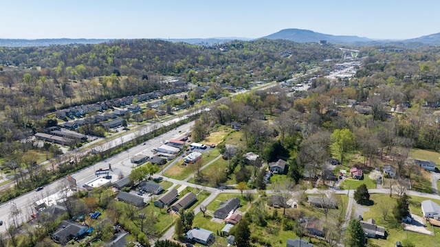 drone / aerial view featuring a mountain view