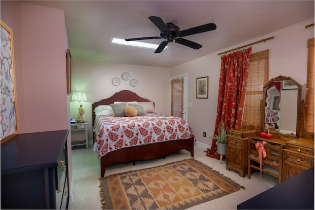 bedroom featuring carpet flooring and ceiling fan