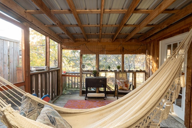 sunroom with coffered ceiling