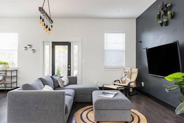 living room with dark wood-type flooring