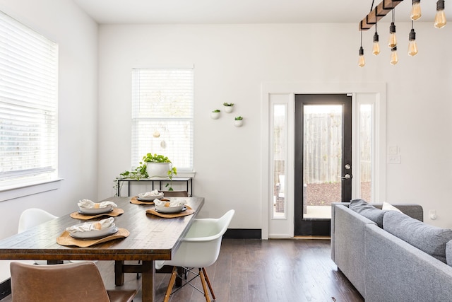 dining area featuring dark wood-type flooring