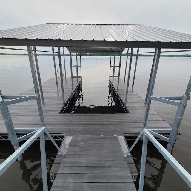 dock area with a water view