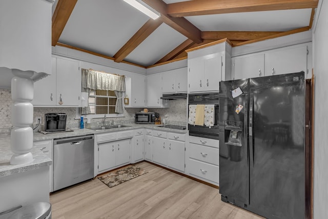 kitchen featuring sink, white cabinetry, and black appliances