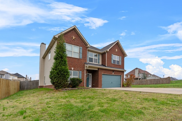 view of front of house with a front yard and a garage