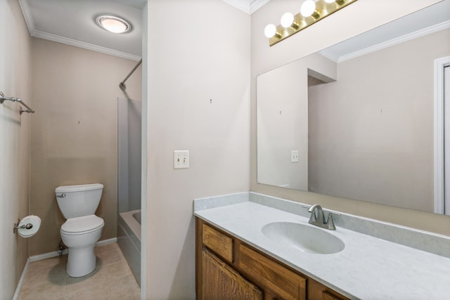 full bathroom with tile patterned floors, vanity, and crown molding