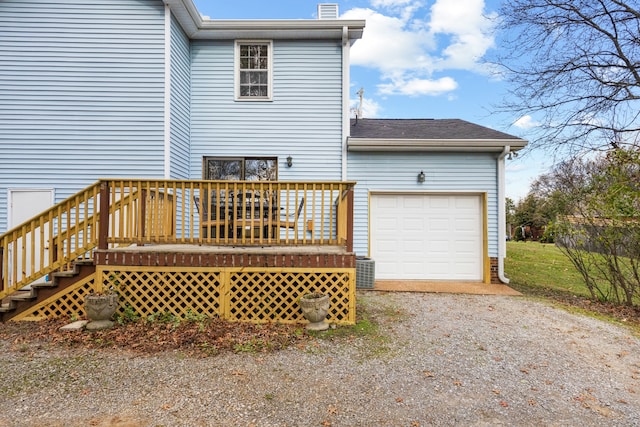 wooden terrace featuring central air condition unit